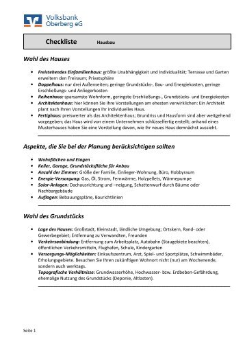 Checkliste Hausbau