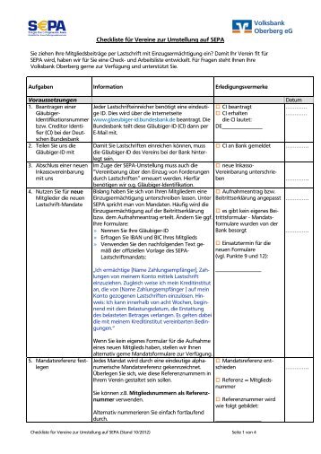 Checkliste Vereine - Ist Ihr Verein fit für SEPA (PDF) - Volksbank ...