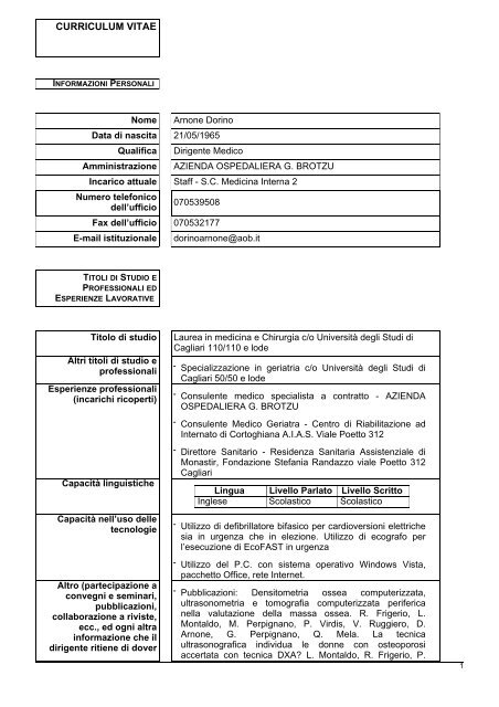 curriculum vitae - Azienda ospedaliera G. Brotzu