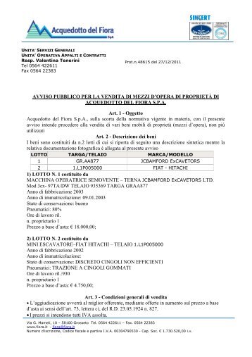 Avviso Vendita Terne doc - Acquedotto del Fiora S.p.A.