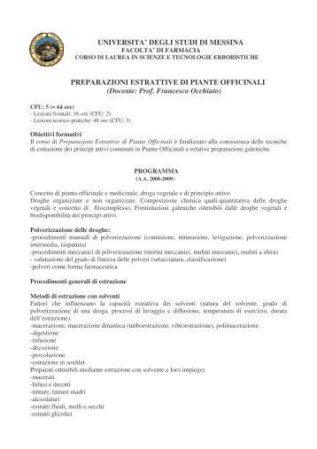 Preparazioni estrattive di piante officinali - Facoltà di Farmacia