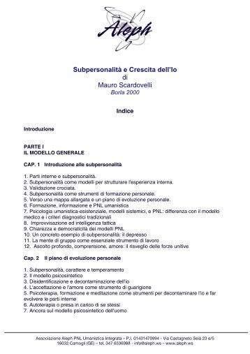 Subpersonalità e Crescita dell'Io di Mauro Scardovelli - Aleph - PNL ...