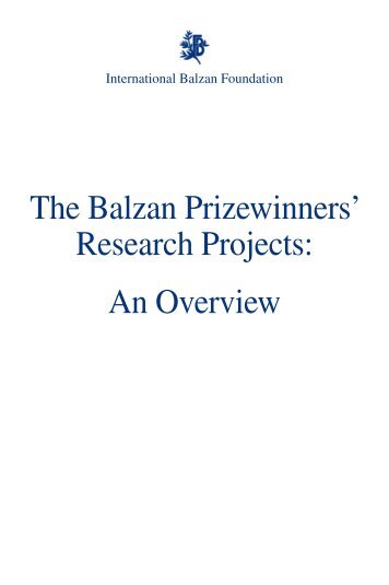 Research Projects: An Overview - Premio Balzan