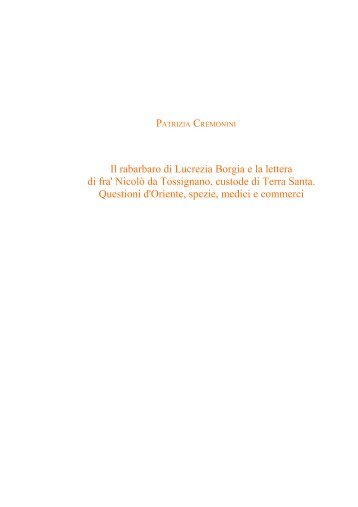 Il rabarbaro di Lucrezia Borgia e la lettera - Direzione generale per ...