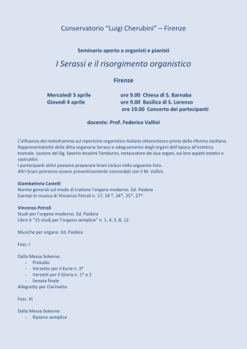 I Serassi e il risorgimento organistico - Conservatorio di Firenze