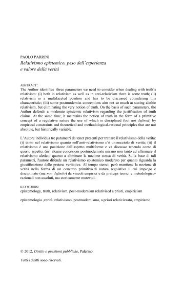 Relativismo epistemico, peso dell'esperienza e valore della verità