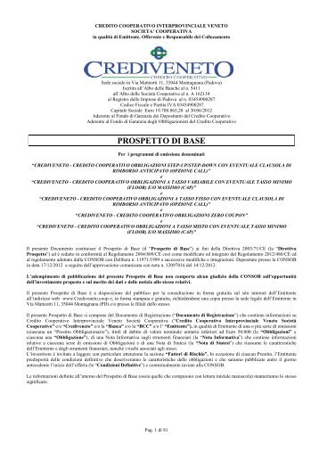 prospetto di base depositato il 17.12.2012 - Crediveneto