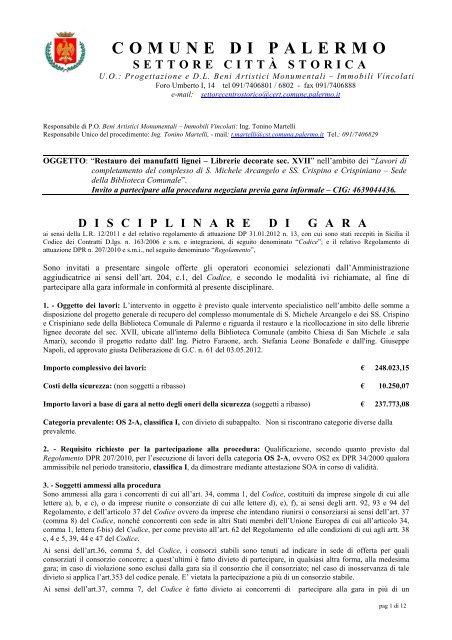 DISCIPLINARE DI GARA pdf - Comune di Palermo