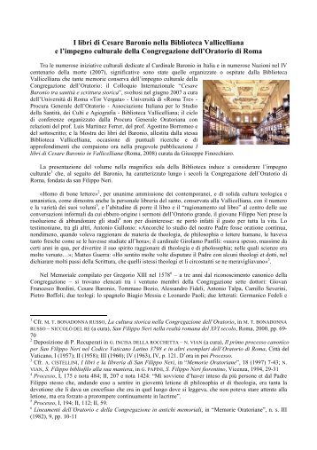 I libri di Cesare Baronio nella Biblioteca Vallicelliana e l'impegno ...