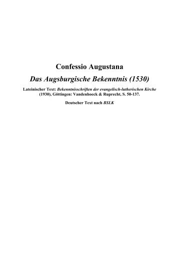 Confessio Augustana Das Augsburgische Bekenntnis (1530) - und ...