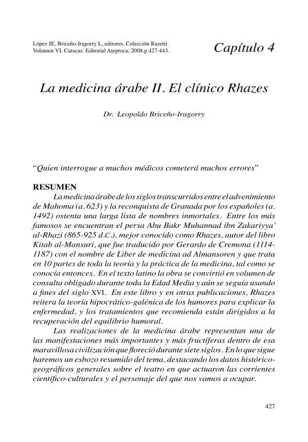 La medicina árabe II. El clínico Rhazes - Academia Nacional de ...