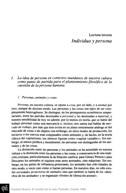 Lectura tercera. Individuo y persona - Fundación Gustavo Bueno