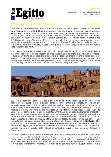 El Bagawat: la necropoli cristiana di Nestorio - Egittologia.net