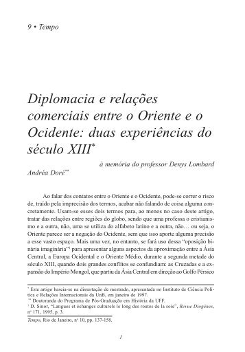 Diplomacia e relações comerciais entre o Oriente e o Ocidente