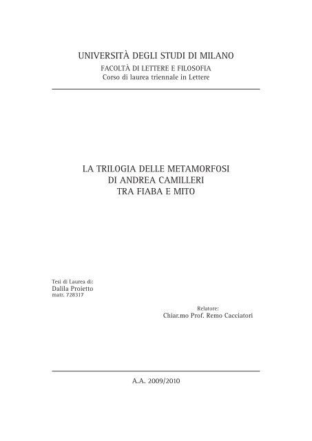 università degli studi di milano la trilogia delle ... - Vigata.org