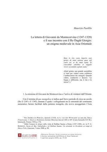 La lettera di Giovanni da Montecorvino (1247 ... - Viaggi di Cultura