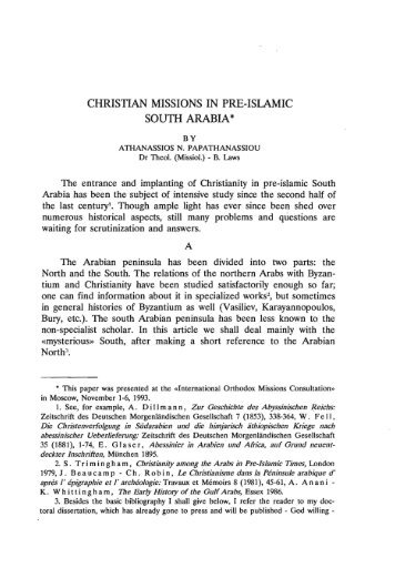 CHRISTIAN MISSIONS PRE-ISLAMIC SOUTH ARABIA*