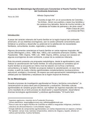 Propuesta de Metodología Agroforestal para Caracterizar el Huerto ...