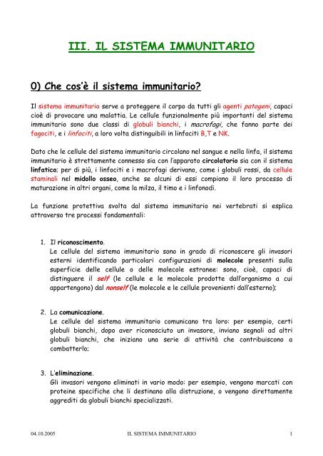 Il sistema immunitario 1 (PDF) - Il sito della QUARTA A