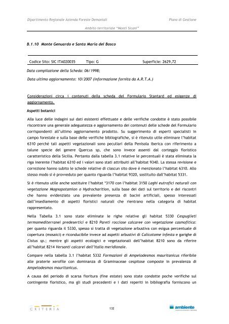 Monti Sicani - Assessorato Territorio ed Ambiente