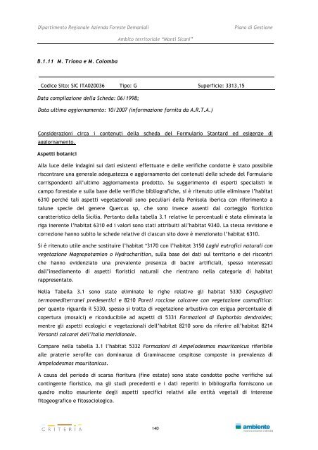 Monti Sicani - Assessorato Territorio ed Ambiente