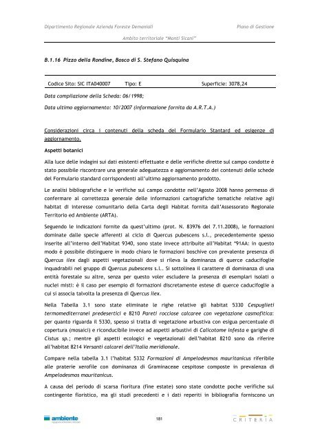 Monti Sicani - Assessorato Territorio ed Ambiente