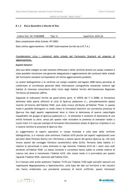 Monti Sicani - Assessorato Territorio ed Ambiente