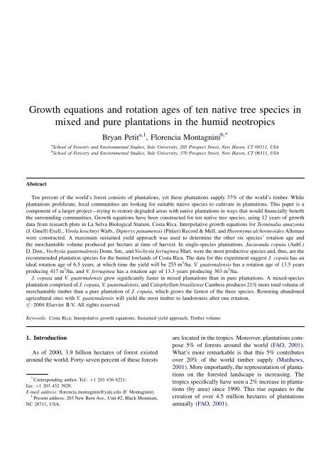 Tree Article Growth equations and rotation ages of ten native tree species in ...