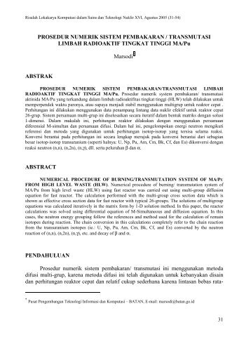 Prosedur Numerik Sistem Pembakaran/Transmutasi Limbah ... - Batan