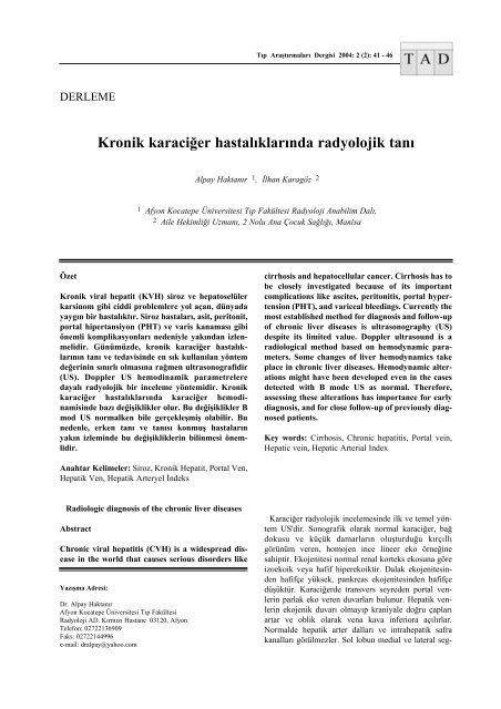 Kronik karaciğer hastalıklarında radyolojik tanı - Tıp Araştırmaları ...