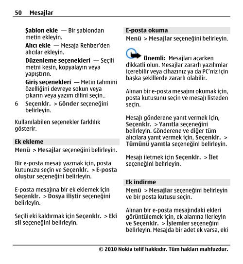 Nokia E5–00 Kullanım Kılavuzu - Turkcell