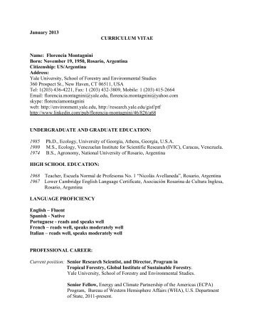 FMontagnini CV - Yale School of Forestry & Environmental Studies ...