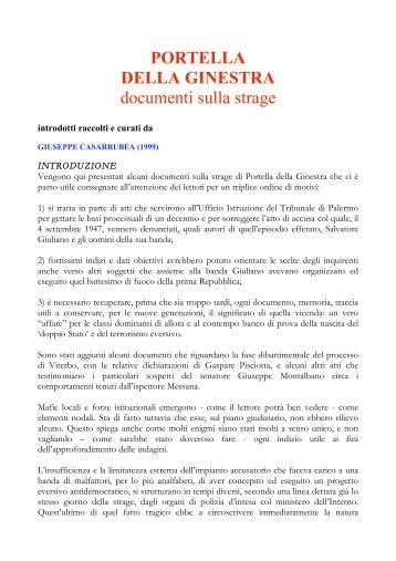 PORTELLA DELLA GINESTRA documenti sulla strage - Misteri d'Italia