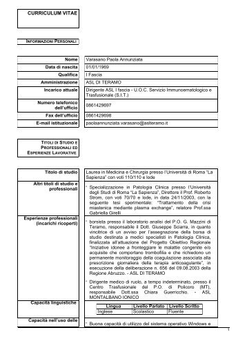 Curriculum - ASL Teramo