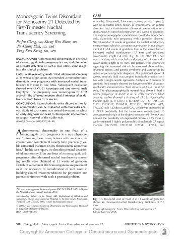 Monozygotic Twins Discordant for Monosomy 21 Detected by First ...