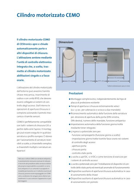 Sistemi di sicurezza elettronici Cilindro motorizzato CEMO – CEMO ...