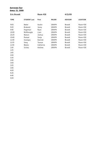 Design advising schedule - MCAD Intranet