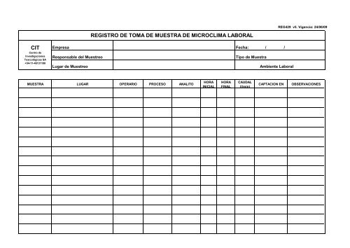 CIT REGISTRO DE TOMA DE MUESTRA DE MICROCLIMA ... - citsa