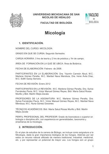 Micología - Facultad de Biología - Universidad Michoacana de San ...