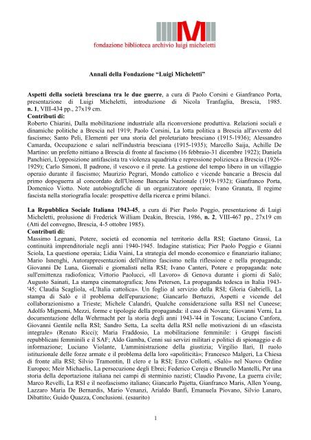 Annali della Fondazione “Luigi Micheletti” Aspetti della società ...