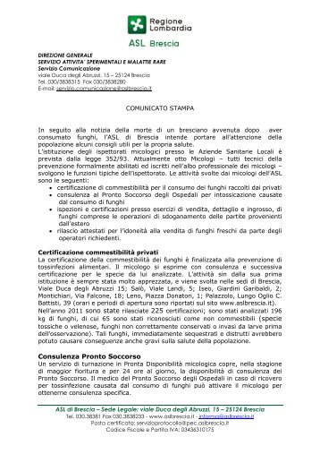 Ispettorati micologici presso le Aziende Sanitarie ... - ASL di Brescia