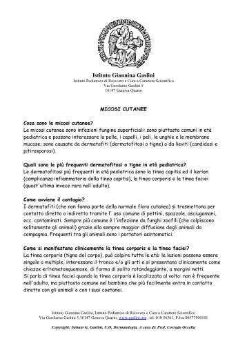 le Micosi cutanee - Istituto Giannina Gaslini