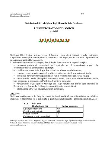 Notiziario Ispettorato Micologico - Asl Benevento