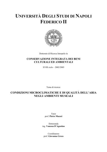 la conservazione dei beni culturali - FedOA - Università degli Studi ...