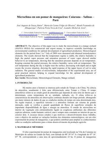 Microclima em um pomar de mangueiras: Cuiarana - XVI CBMET ...