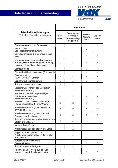 Checkliste Rentenantrag - Der VdK