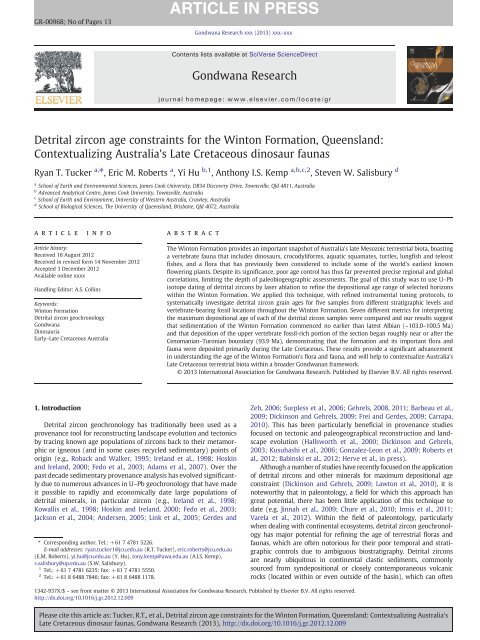 Detrital zircon age constraints for the Winton Formation, Queensland ...