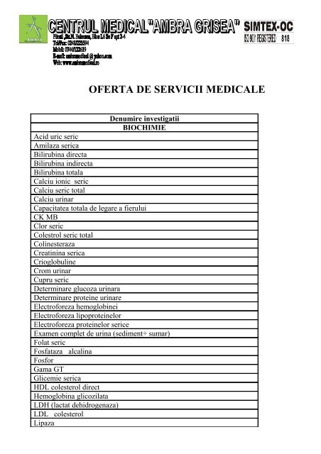 OFERTA DE SERVICII MEDICALE - ambramedical.ro