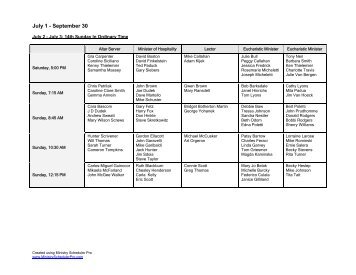 Ministry Schedule