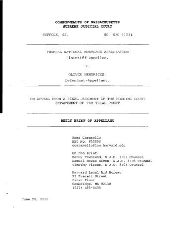 463 Mass. 635 - Appellant Hendrick's Reply Brief - Mass Cases Home